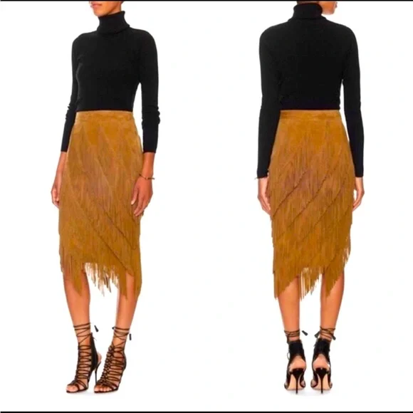 Intermix Suede Fringe Skirt- New With Tags!! - Picture 1 of 13